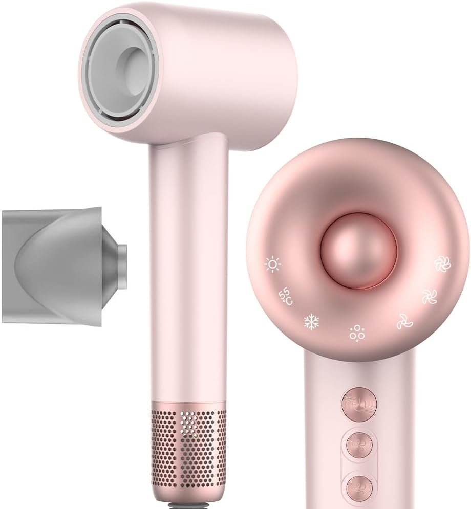 Secador de Cabelo Profissional ROMANTIC CROWN 1500W, Rosa, Baixo Ruído, Íons Negativos, Portátil, 127v/20A