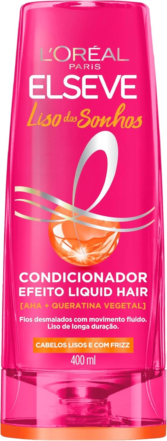 L'Oréal Paris Elseve Liso dos Sonhos Condicionador, com Efeito Liquid Hair, Enriquecido com AHA e Queratina Vegetal, 400ml